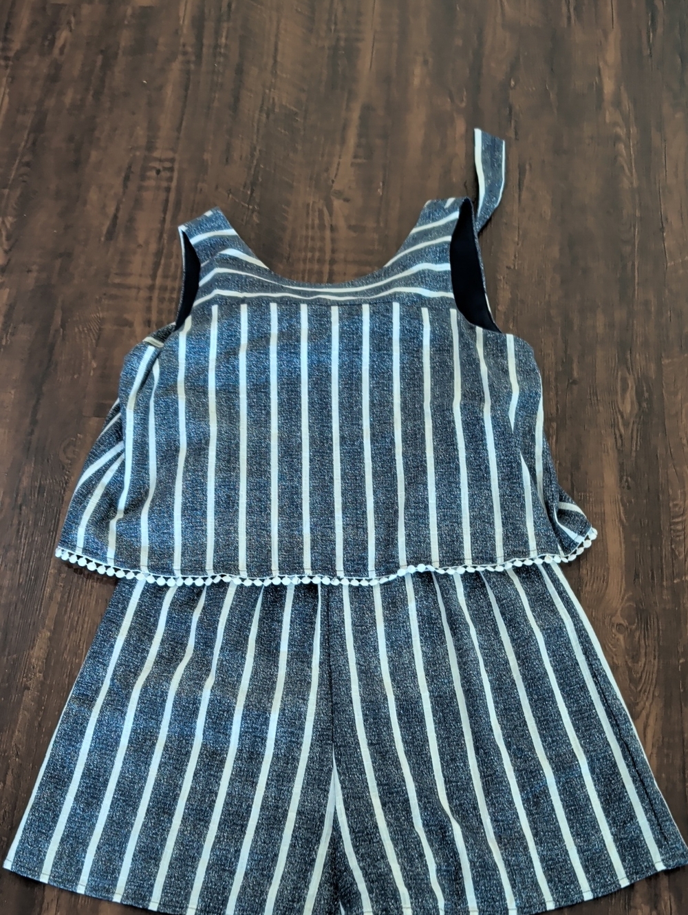 Sequin Hearts Navy & White Striped Girls' Tank Romper